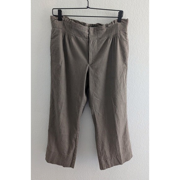 Brochu Walker Loana Pants Women's Size Large Brown Linen Blend Crop Bottoms - Picture 2 of 7